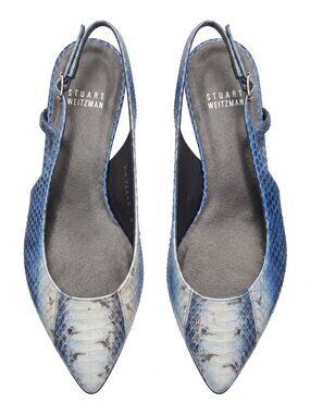 Stuart Weitzman Blue Snake-Print Pointed Slingback Flats